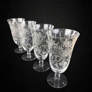 Tiffin Franciscan Rose Etched Iced Tea Glasses Set 4 1948–1966